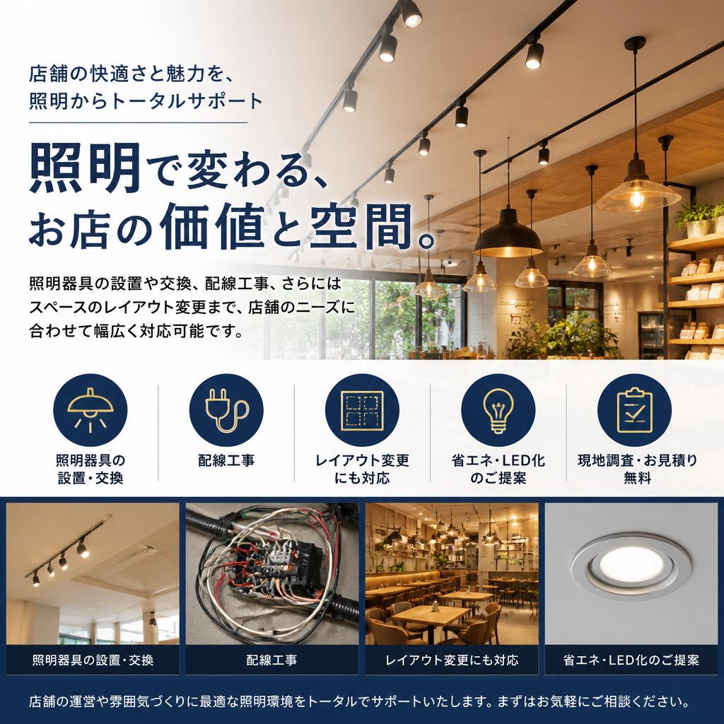 照明から配線まで幅広い対応力