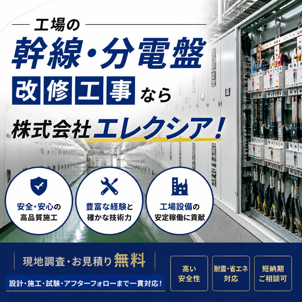 工場の幹線・分電盤改修工事なら株式会社エレクシア！