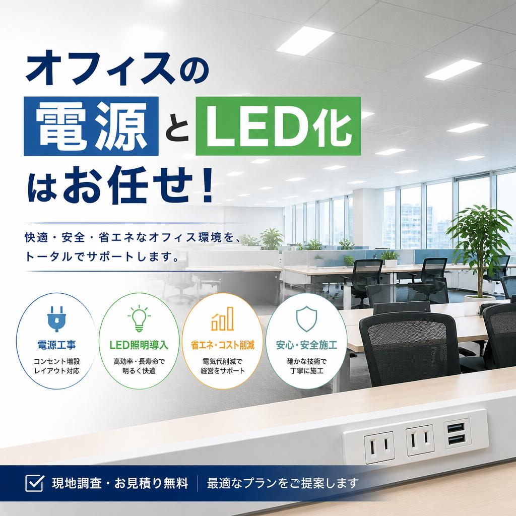オフィスの電源とLED化はお任せ！