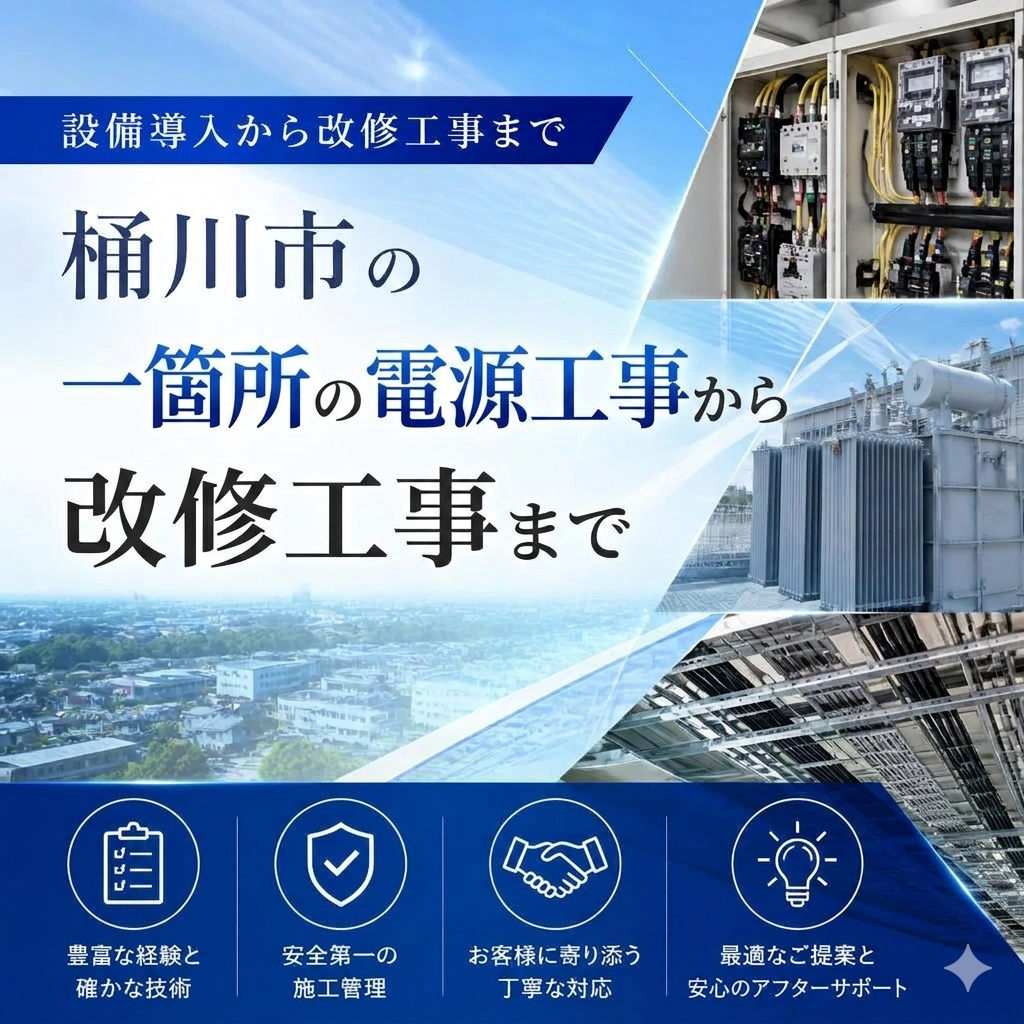 桶川市｜一箇所の電源工事 から改修工事まで、お客様のご要望にお応えします。
