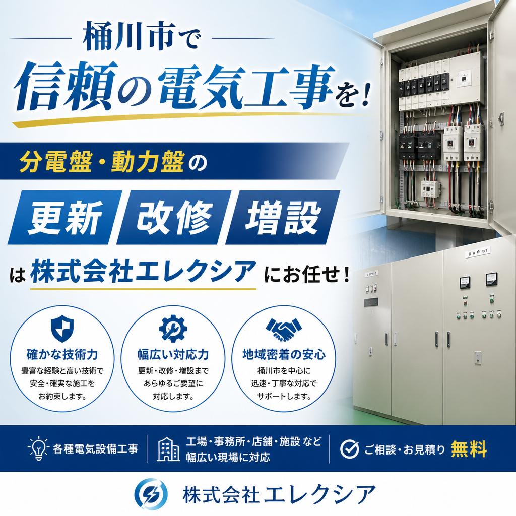 桶川市｜分電盤・動力盤の更新、改修、増設は株式会社エレクシアにお任せ！