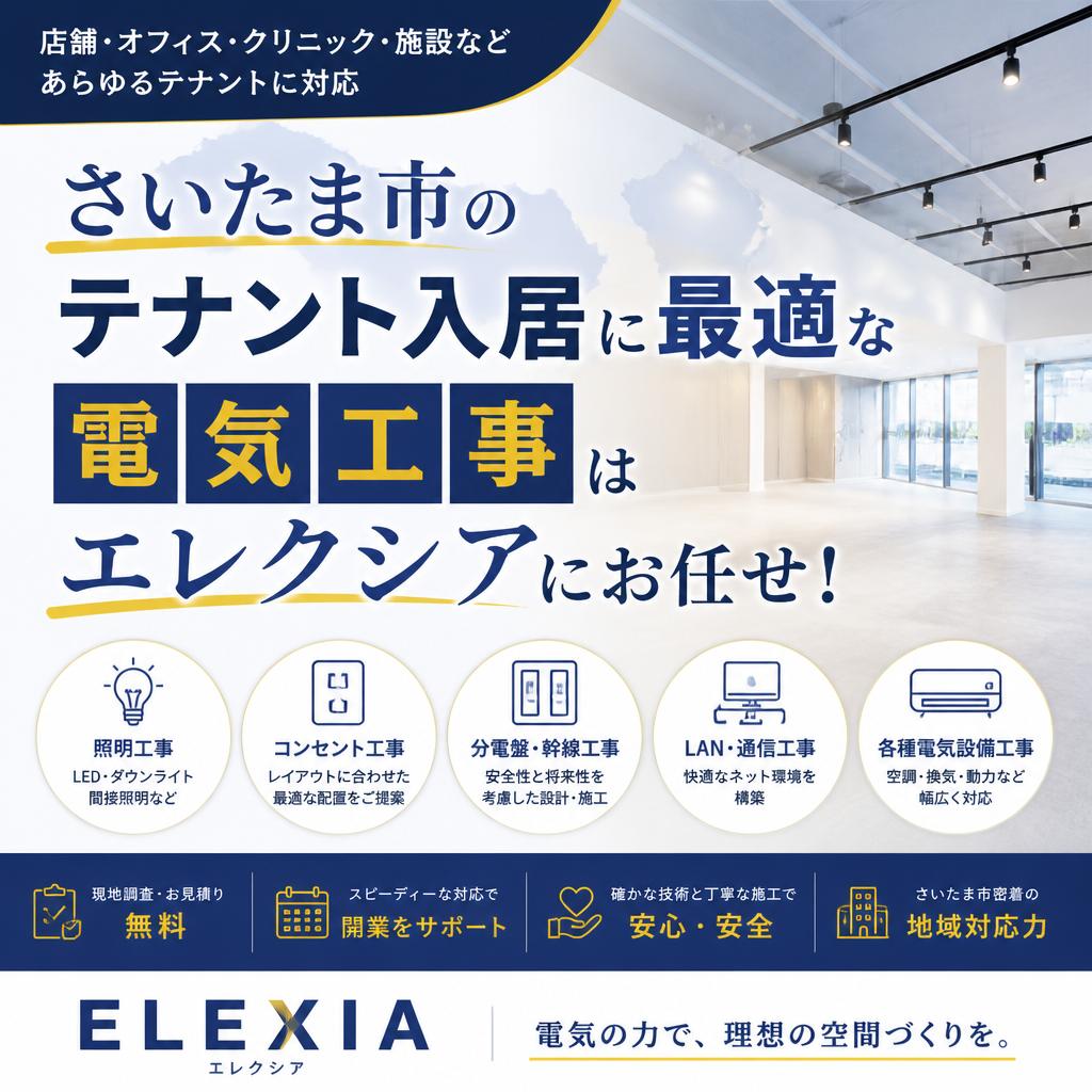 さいたま市のテナント入居に最適な電気工事はエレクシアにお任せ！