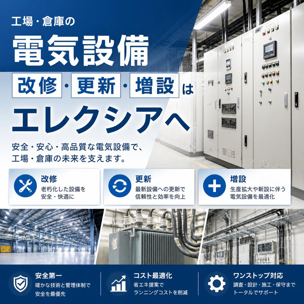 桶川市｜工場・倉庫の電気設備改修・更新・増設はエレクシアへ