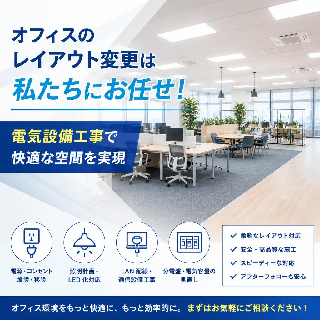 オフィスのレイアウト変更は私たちにお任せ！電気設備工事で快適な空間を実現