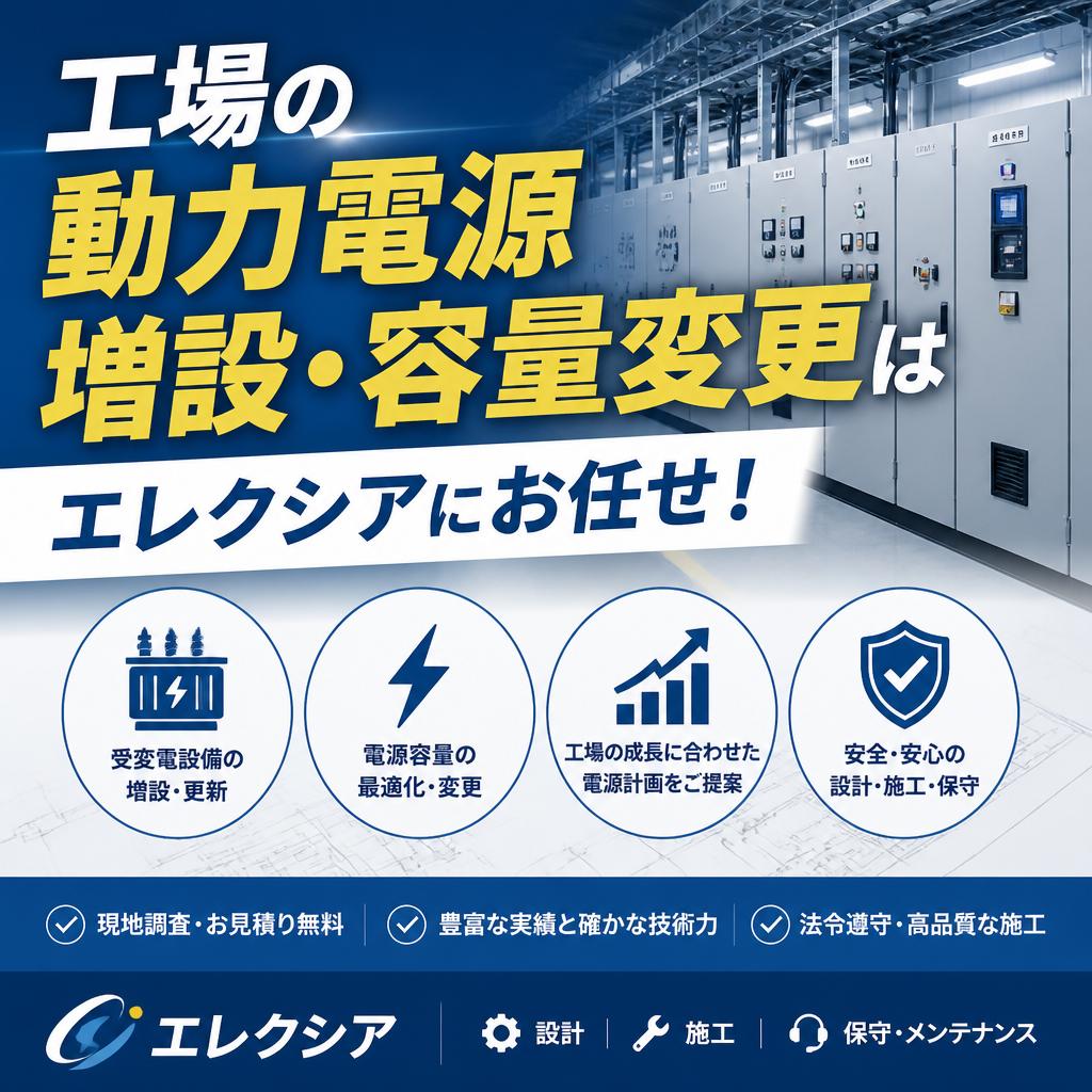 桶川市｜工場の動力電源増設・容量変更はエレクシアにお任せ！