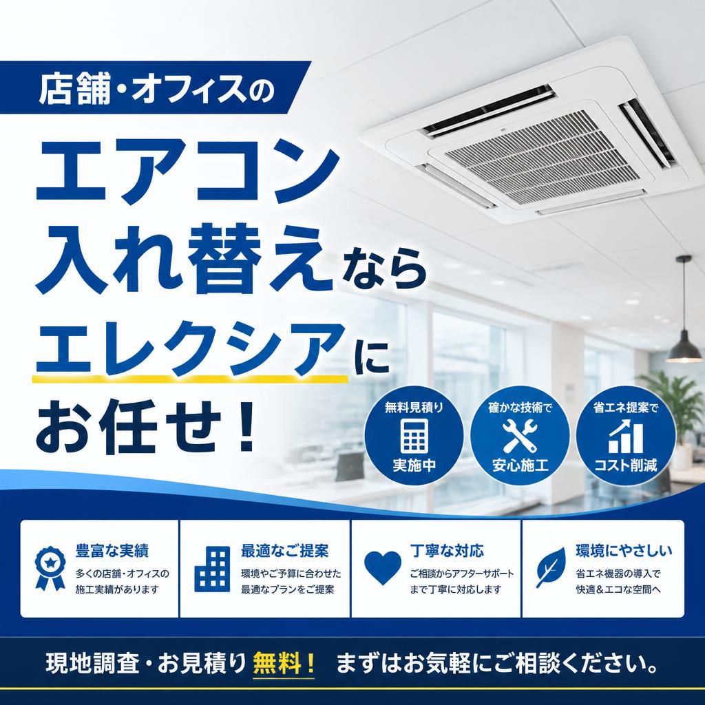 桶川市｜店舗・オフィスのエアコン入れ替えに伴う動力電源増設・幹線改修ならエレクシアへ！