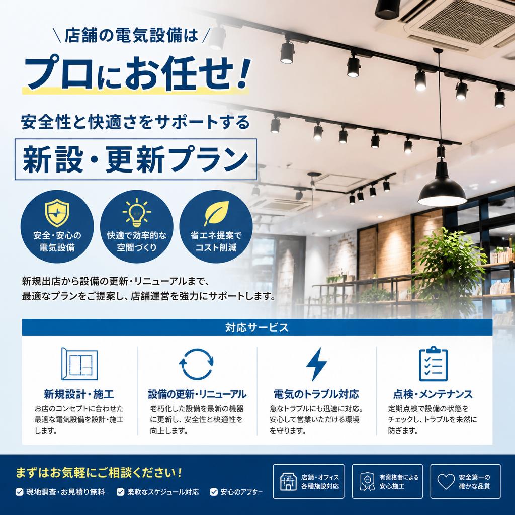 店舗の電気設備はプロにお任せ！安全性と快適さをサポートする新設・更新プラン