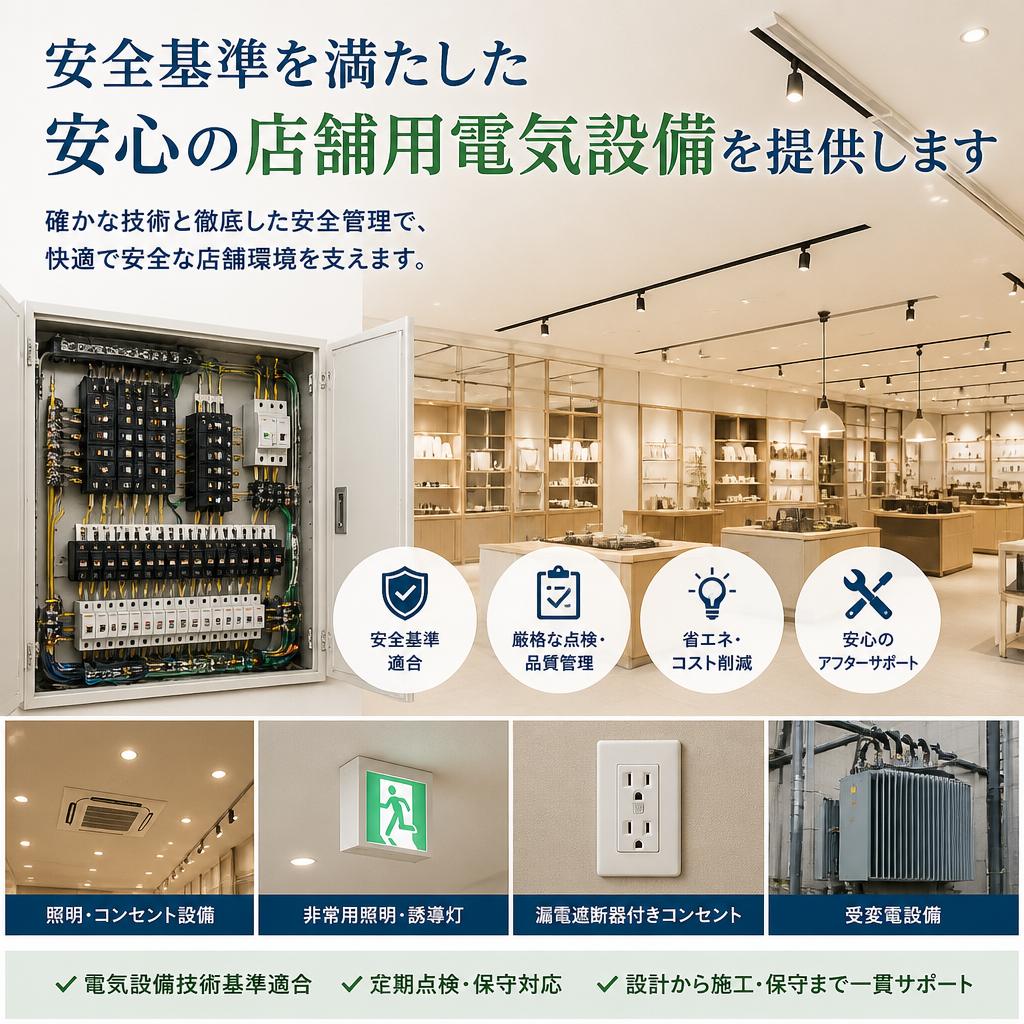 安全基準を満たした安心の店舗用電気設備を提供します