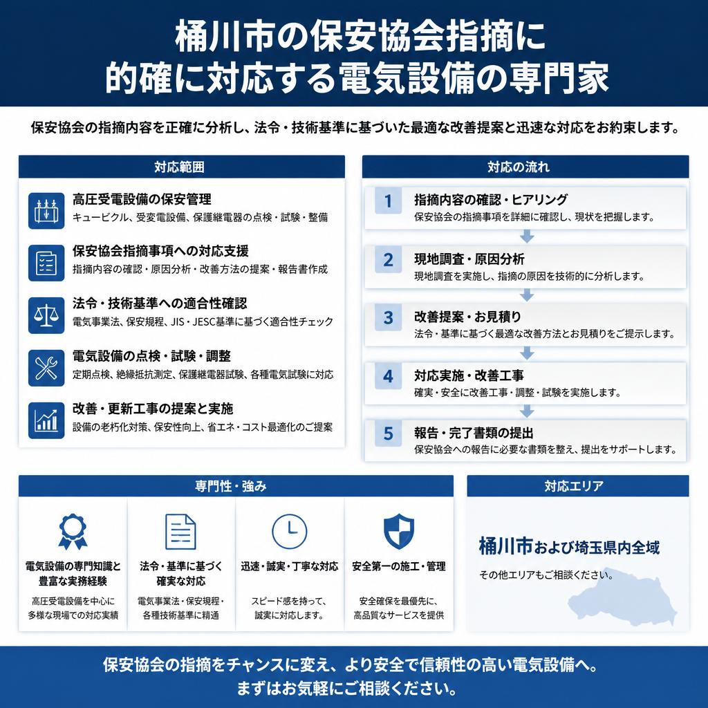桶川市の保安協会指摘に的確に対応する電気設備の専門家