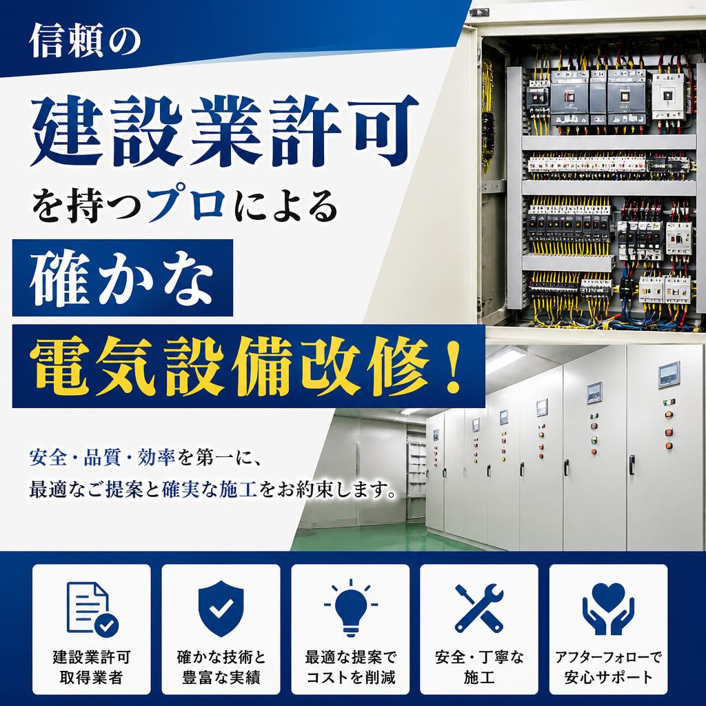 信頼の建設業許可を持つプロによる確かな電気設備改修！
