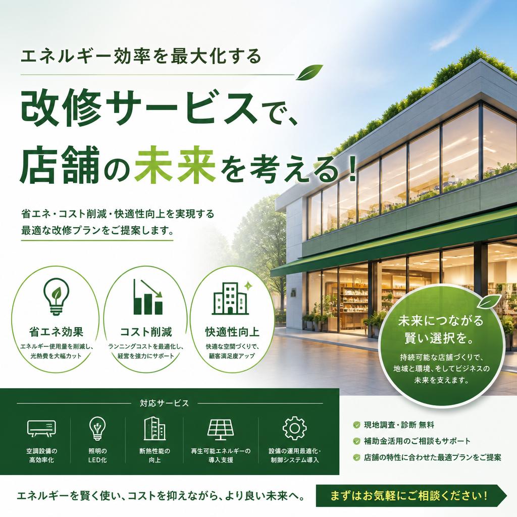 エネルギー効率を最大化する改修サービスで、店舗の未来を考える！