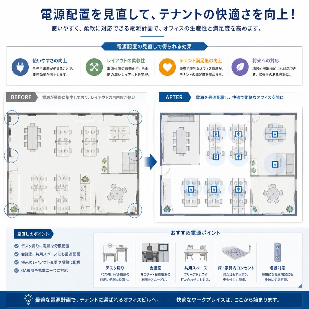 電源配置を見直して、テナントの快適さを向上！