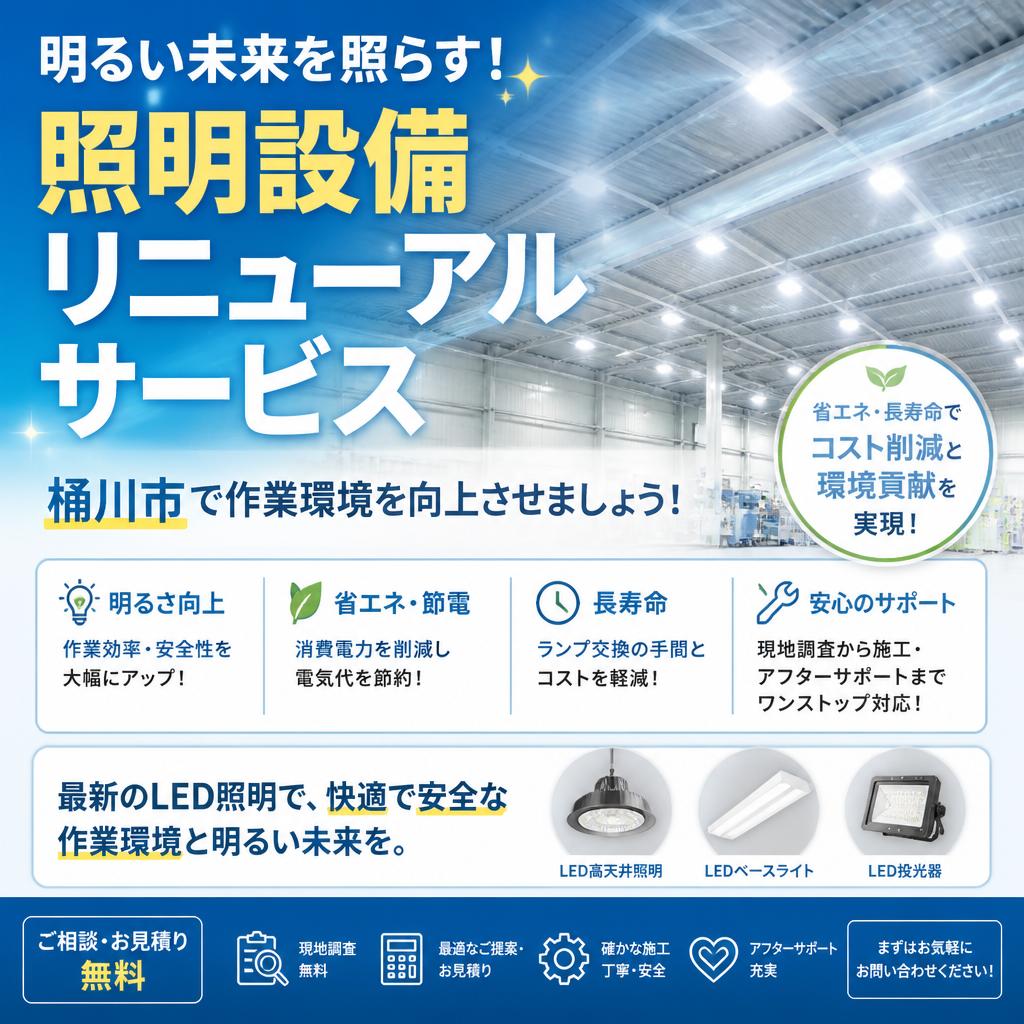 明るい未来を照らす！照明設備リニューアルサービス｜桶川市で作業環境を向上させましょう！