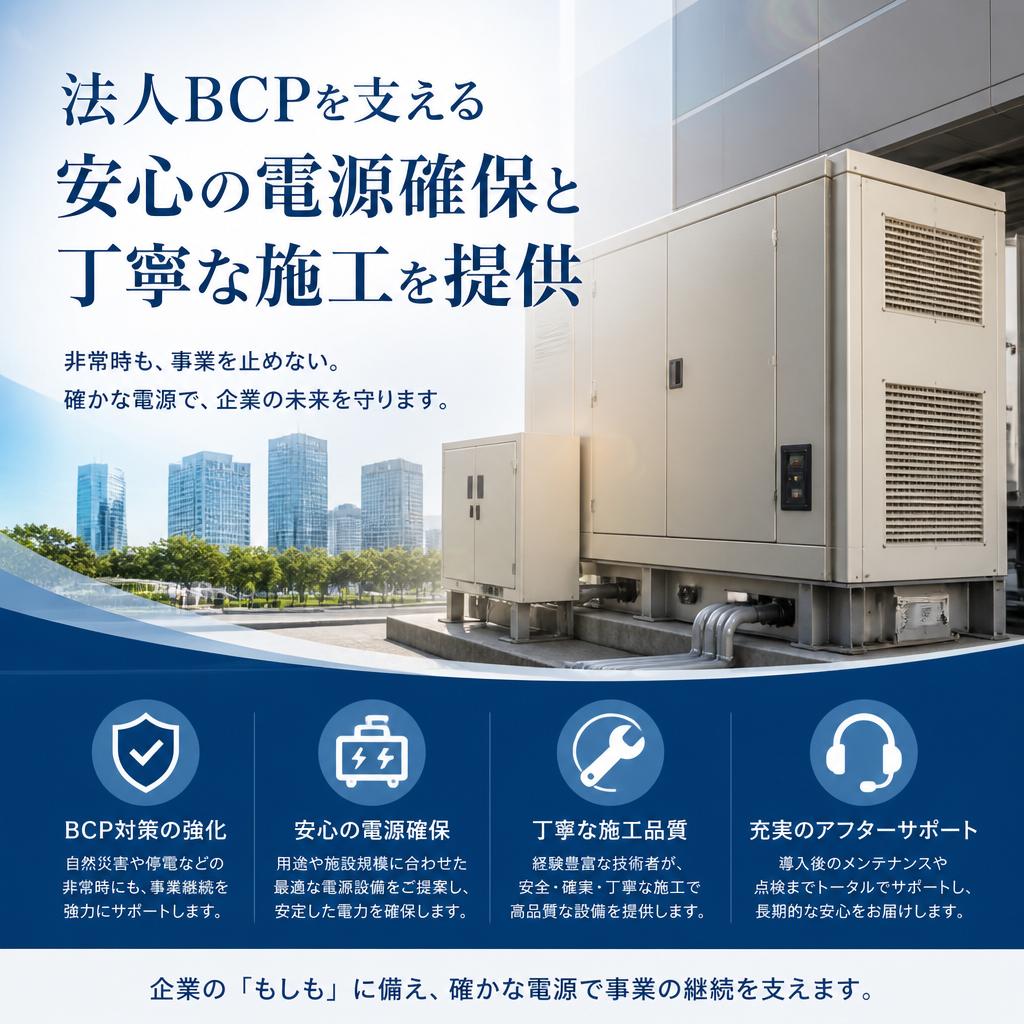 法人BCPを支える安心の電源確保と丁寧な施工を提供
