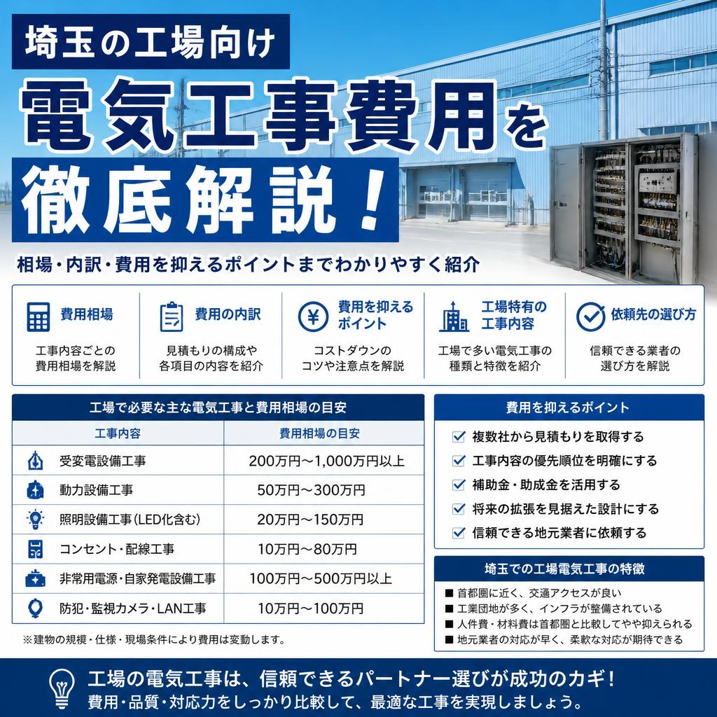 埼玉の工場向け電気工事費用を徹底解説！