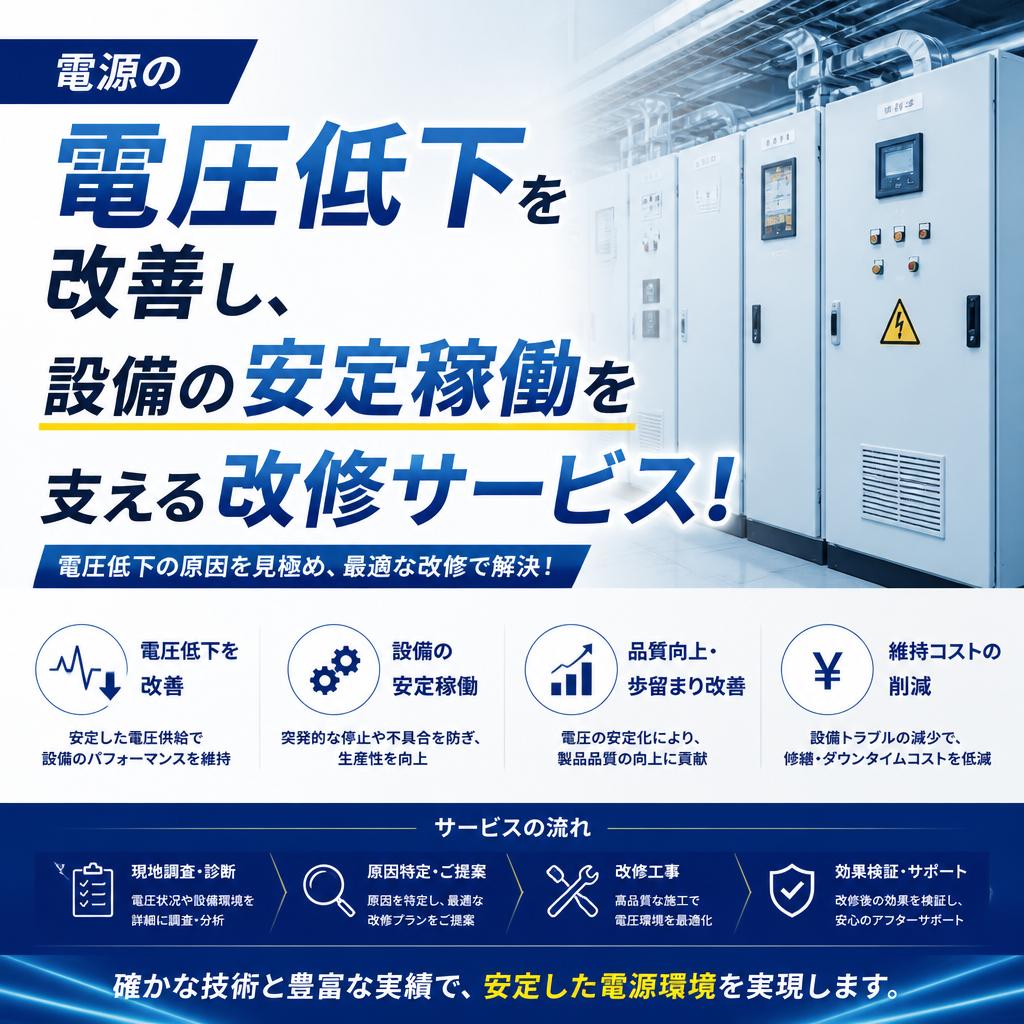 電源の電圧低下を改善し、設備の安定稼働を支える改修サービス！