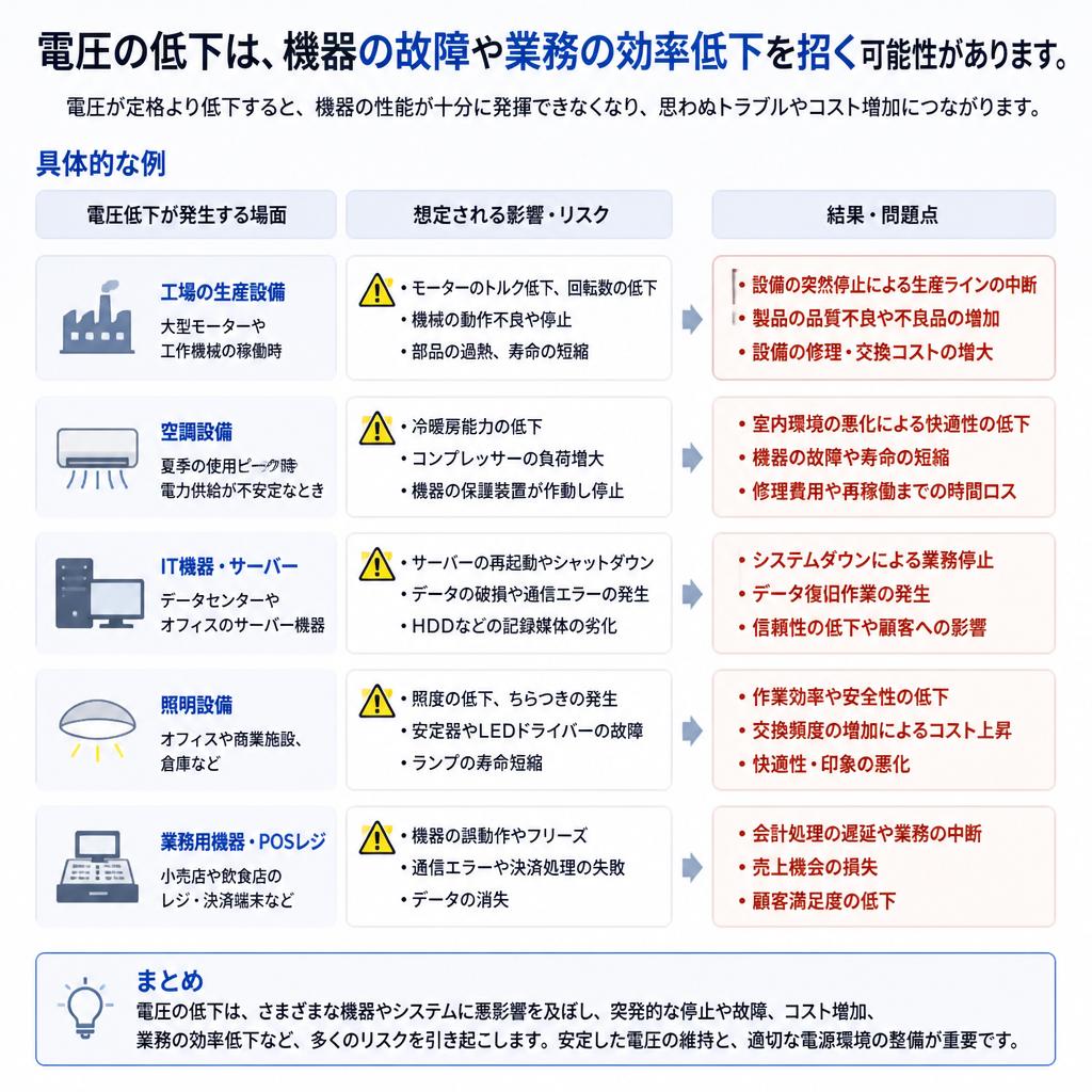 電圧低下が設備稼働に与える影響